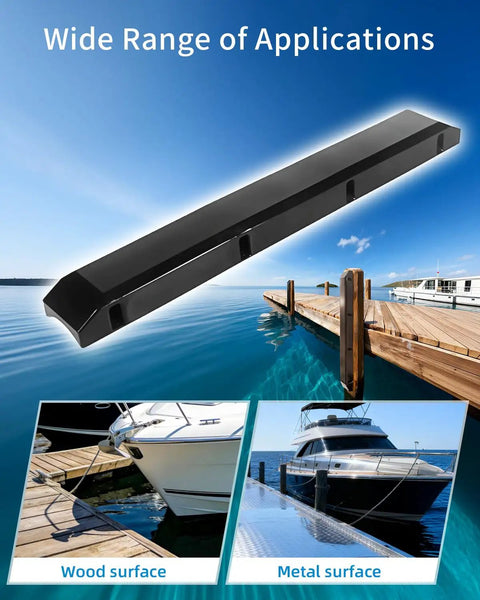 Tough As Nails 48 Inch Dock Piling Bumpers 2 Pack Marine Grade Vertical Post Protectors installed on wood and metal surfaces.