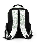 Back view of Green Line Floral Vine Printed Unisex Backpack with breathable mesh back and adjustable straps