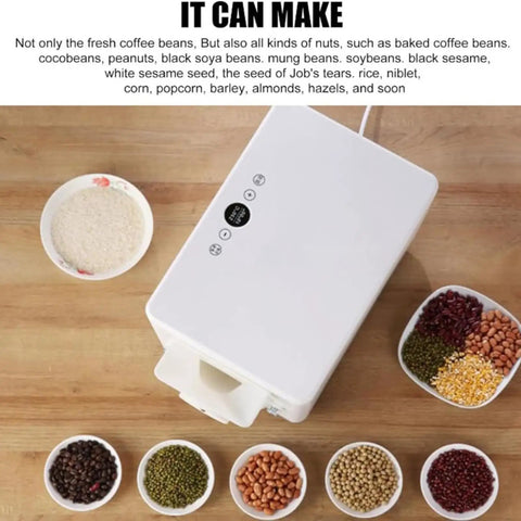 Top Shelf 1600w Electric Coffee Bean Roaster For Home With Auto 360 Degree Stirring And Adjustable Heat Dial, with assorted beans and nuts