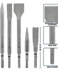 Heavy Duty Rotary Hammer Drill Bits Set And Chisels For SDS Plus Concrete Masonry 17 Piece Kit with chisels and measurements