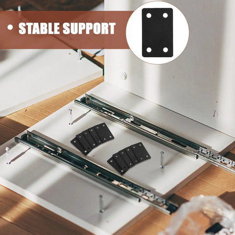 Heavy Duty Stainless Steel Furniture Brackets Set - 10 Straight Plate Brackets laid out on wood surface for assembly