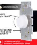 Single Pole Rotating Dimmer Switch With Rotary On Off, Dimmable For LED CFL And Incandescent Bulbs, Includes Two Knob Colors