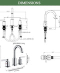 Diagram of Two Handle Widespread Bathroom Faucet With Pop Up Drain No Fuss High Arc 8 Inch Vanity Lavatory Brass Spout