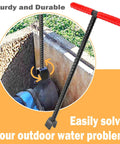 Heavy Duty 16 Inch Water Meter Key With Four Way Multi Functional Valve Shutoff Tool For Main Water Meter Contractor Grade Built Tough Steel By CIZTADA installed on outdoor valve