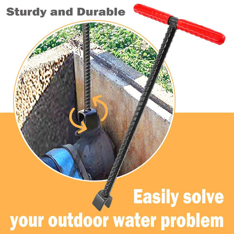 Heavy Duty 16 Inch Water Meter Key With Four Way Multi Functional Valve Shutoff Tool For Main Water Meter Contractor Grade Built Tough Steel By CIZTADA installed on outdoor valve
