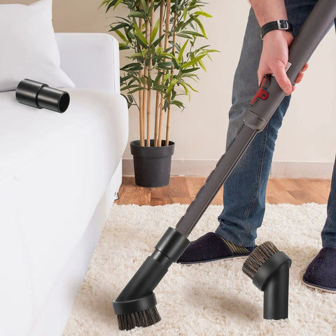 Using a 3 Pack 25 mm Vacuum Brush Heads With 1.25 To 1.38 Inch Hose Adapter on a carpeted floor for gentle cleaning