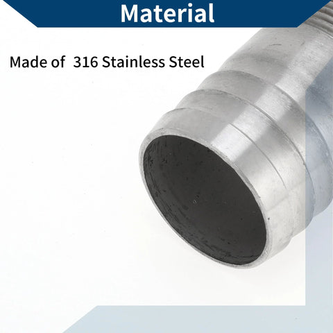 316 stainless steel hose barb fitting, I-shaped male, 1.6 in OD, 1.2 in BSPT, silver