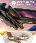 Close-up of Magnetic Premium Leather Sunglass Holder For Car Visor With Quick Snap Tether, featuring soft foam for protection.