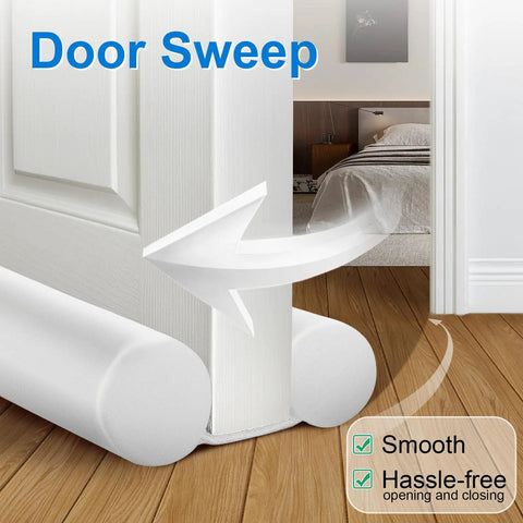 Slick Under Door Draft Stopper White Weather Seal featuring smooth surface and easy-glide installation for entryway protection.