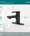 Flute Matte Black Bathroom Faucet With 0.5 GPM Flow Fits 1 Or 3 Hole 4 Inch Install Includes Base Plate And Pop Up Drain ADA Compliant
