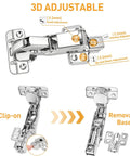 TamBee 175° concealed hinge for frameless cabinet doors; 48mm, nickel-plated steel, hydraulic soft-close, 2 pcs