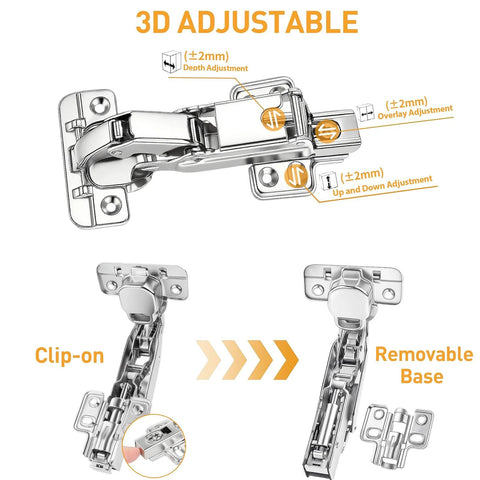 TamBee 175° concealed hinge for frameless cabinet doors; 48mm, nickel-plated steel, hydraulic soft-close, 2 pcs