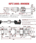 SFU1605 900mm Ball Screw With Ultra Low Backlash For Smooth CNC Linear Motion Rock Solid Rolling Friction Design Heavy Duty Bearing Steel Build For Precise Milling And Motion Control, dimension drawing