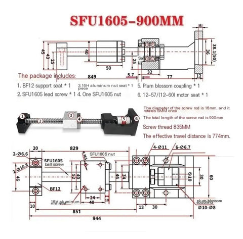 SFU1605 900mm Ball Screw With Ultra Low Backlash For Smooth CNC Linear Motion Rock Solid Rolling Friction Design Heavy Duty Bearing Steel Build For Precise Milling And Motion Control, dimension drawing