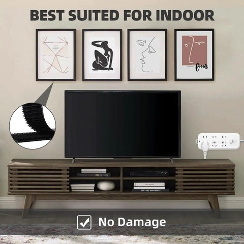 Heavy Duty Reclosable Fastener Tape In Black That Locks It Down Tough Zero Sweat Application Peels Clean For Toolboxes Workshop Mods Or Quick Fixes Around The House used on a TV unit for indoor organization.