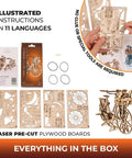 Dutch Bicycle 3D Wooden Puzzle Kit For Adults With Dope Movable Parts And Rear Rack Front Basket Amsterdam Inspired Mechanical Model 1 To 1850 Scale, laser-cut plywood boards and assembly parts