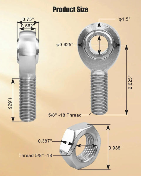 Five Eighth Inch Heim Joints Rod End Kit With Chromoly Joints And Panhard Rod End For Heavy Duty Off Road Suspension And Steering Linkage Built Tough With Durable Heat Treated Steel And Hard Chrome Plating, 5/8-18 thread
