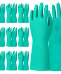 Heavy Duty Nitrile Chemical Resistant Work Gloves 10 Pairs Long Cuff Industrial Grade, medium green rubber gloves for work.