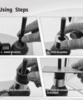 Steps for using Hydraulic Knockout Hole Punch Set 1/2 To 2 Inch Electrical Conduit Cutter Kit with tools and gloves.