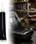 Leather Repair Cream For Furniture, Cars, Bags And Boots - Quick-Dry Liquid Pigment That Covers Scuffs, Fraying And Fading, Restores Texture Without Peeling, 20ml tube with repaired car seat close-up.