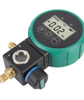 Professional HVAC Pressure Gauge Set With Digital Meter For Car AC Cooling System Charging And Quick Leak Detection showing LCD display and connectors.