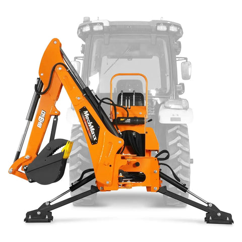 9 Ft Tractor Backhoe Attachment With Mechanical Thumb, 15 Inch Bucket, 180 Degree Boom Swing And Bucket Rotation on tractor