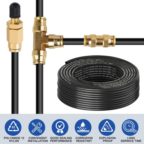Half Inch DOT Air Line Hose Kit 100 Ft Black SAE J844 PA12 Nylon Pneumatic Tubing With Cutter And Teflon Tape connections