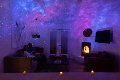 Living room with LED starry sky multicolor nebula night light from Galaxy Nebula Projector Light For Home Theater And Gaming Room With Wifi