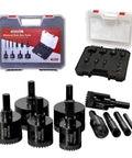 Front view of REKCKRUL 10-piece diamond hole saw set with black core bits and case