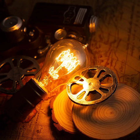 Edison Style Amber Filament Light Bulbs 40W A19 E26 Dimmable Antique Vintage Look Cozy Warm Glow 2700K 4 Pack glowing with vintage decor