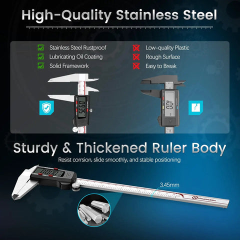 8 Inch Digital Caliper With Large LCD Screen, Stainless Steel Vernier Caliper for Inch and Millimeter, showing front view