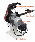 Heavy Duty 1500W Bench Belt Sander Variable Speed Vertical Horizontal Sanding Tool For Precision Metalworking And Custom Knife Making Delivers Kickass Performance Rock Solid Stability Durable Steel Base 110V with labeled parts.