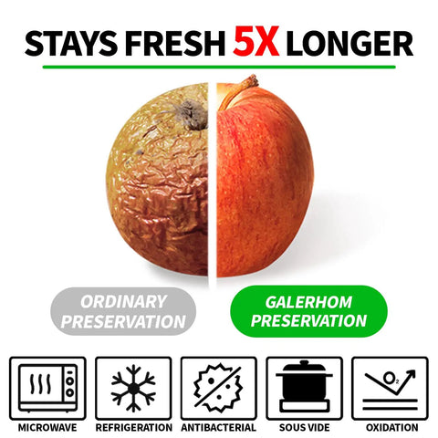 Comparison of apple preserved with Vacuum Sealer Bags For Food 11x20 Inches Pack Of 3 Rolls, BPA Free, showing fresh and decayed halves