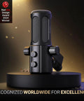 Dope Pro Grade USB XLR Podcast Microphone For Streaming And Recording on display with design award badge