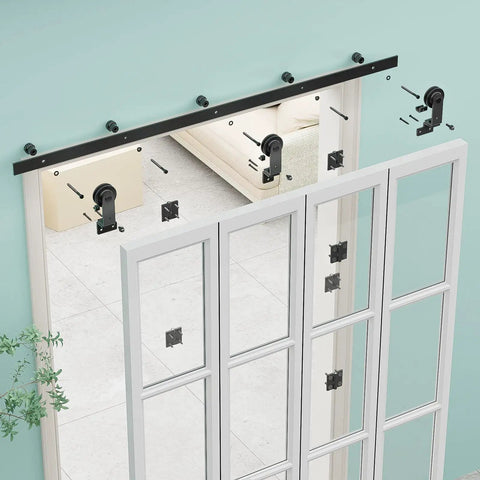 84 Inch Bi Folding Barn Door Hardware Track Kit For Four Panels, Accordion Style, Space Saving And Smooth Operation, Heavy Duty Sliding Door Kit, Easy Install, Door Not Included