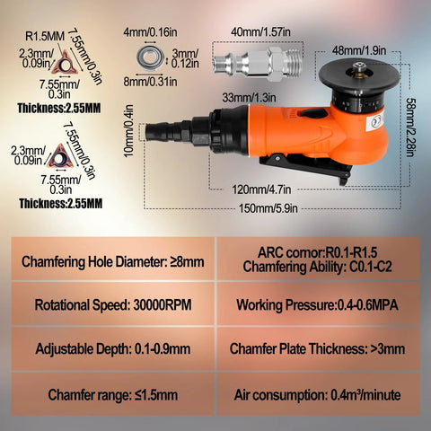 Amazon 2-in-1 mini pneumatic chamfering machine, orange handheld air tool with 1/4 in inlet, 30,000 RPM