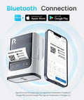 Portable Bluetooth Label Printer With Tape For No Sweat Home Organization Seamless Mobile App Sync Smooth Vanilla Finish, showing Bluetooth connection with phone.