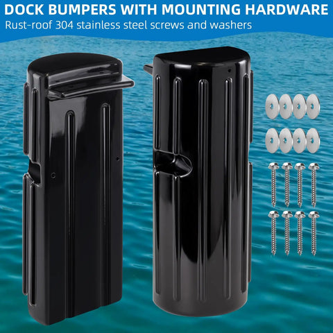 Boat Dock Bumpers For Edge And Side Protection, Heavy Duty Marine Fender Guard With Durable Construction, Vertical Dock Safety Shield, Includes Mounting Hardware, 2 Pack Black, Keeps Boat And Dock Safe From Contact