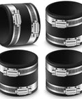 4 Piece 2-1/2 Inch Dust Control Flex Cuffs With Stainless Steel Hose Clamps And Flexible PVC Couplings For Plastic And Copper Plumbing Connections Heavy Duty Dust Collection Fittings Set For Quick No Fuss Setups displayed in black and silver