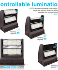 40W Rotatable LED Wall Pack Light With 5000K Daylight Output, 5500 Lumens Outdoor Area Fixture showing adjustable angles