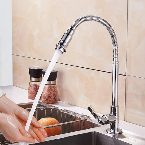 Outdoor Kitchen Sink Faucet, 360 Degree Rotatable, Deck Mounted, Single Hole, Single Handle Cold Water Tap With Flexible Neck.