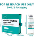 Reconstitution Solution bottle and teal 2-pack box, glass vials, 30mL each, for research use only.