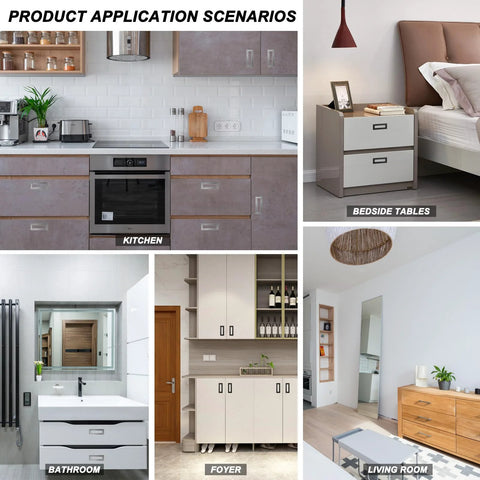 Product application scenarios for Two Pack Black Square Recessed Flush Door Pulls For Cabinets And Drawers in various rooms.