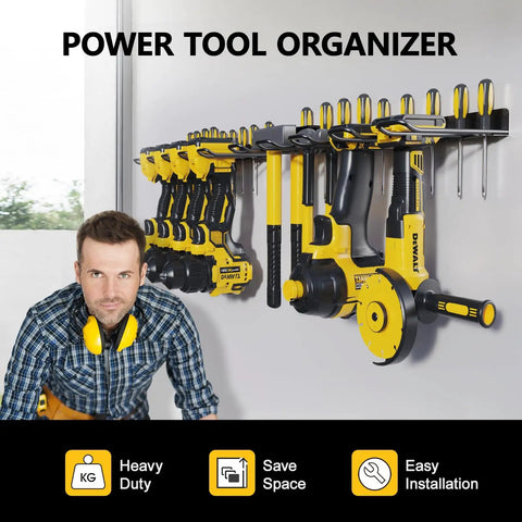 Heavy Duty Drill Tool Organizer Wall Mount Pack Of 2 With 8 Power Tool Slots And 32 Screwdriver Racks Garage Storage Solution Easy Install
