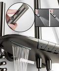CUTPOIY Thermostatic Shower System, a gray shower faucet with a handheld spray and LED display, showing adjustable water settings.