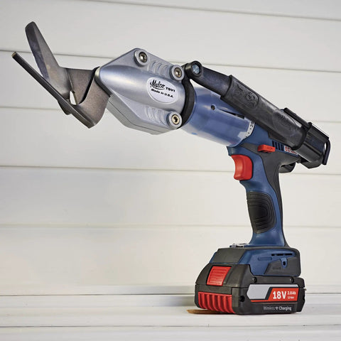 Drill Powered Vinyl Siding Cutter Attachment Turbo Shear for Cordless and Corded Drills, side view on white backdrop