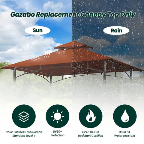 Grill Gazebo Replacement Canopy Roof For 5 Foot By 8 Foot Outdoor BBQ Gazebo Top Cover Burgundy With Durable Polyester Fabric Double Layer Shelter Fit For Model L GG001PST F in sun and rain.