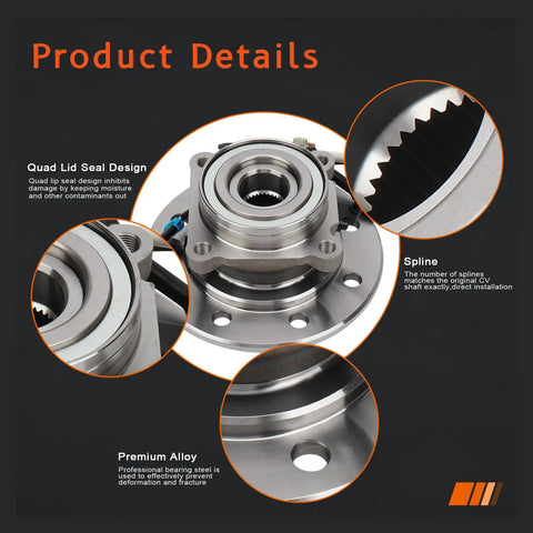 Close-up of Front Wheel Hub And Bearing Assembly For Chevy And GMC 8 Lug 4x4 SUVs With ABS showing quad lid seal and spline design