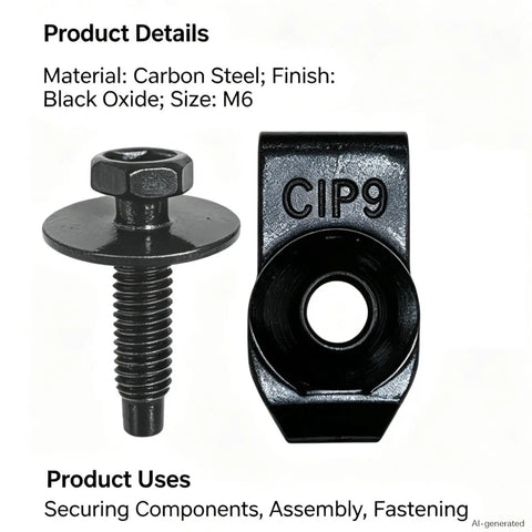Heavy Duty Auto Shop Staple No Sweat Rig 60 Piece M6 1.0X25Mm Black Hex Head Sems Bolt And Extruded U Nut Hardware Kit, carbon steel.