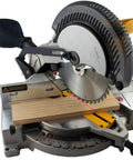 Front view of Oshlun LG-M01 miter saw laser guide on a grey portable miter saw.